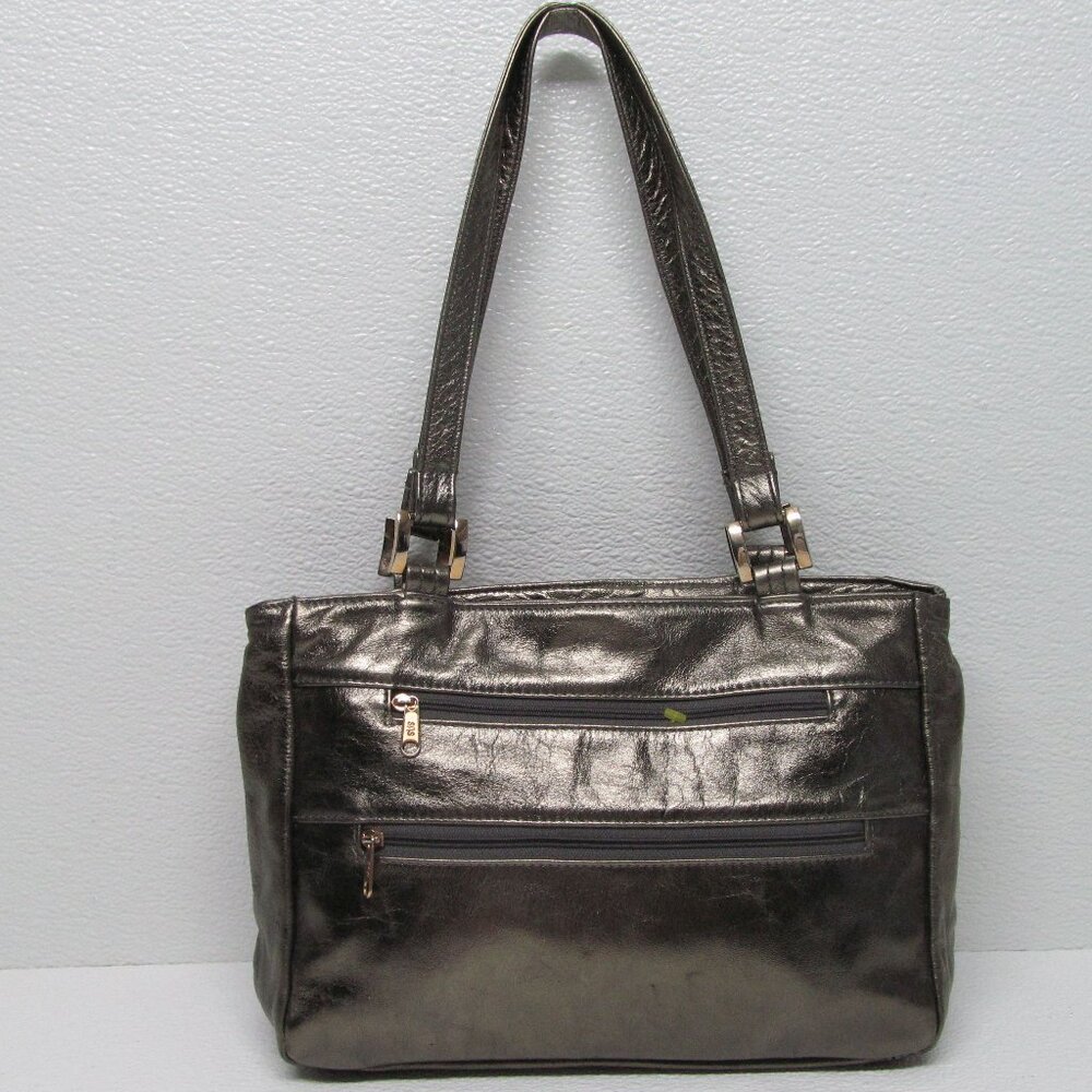 SAS Bag Handbag Leather Purse Metallic Pewter Gold Color